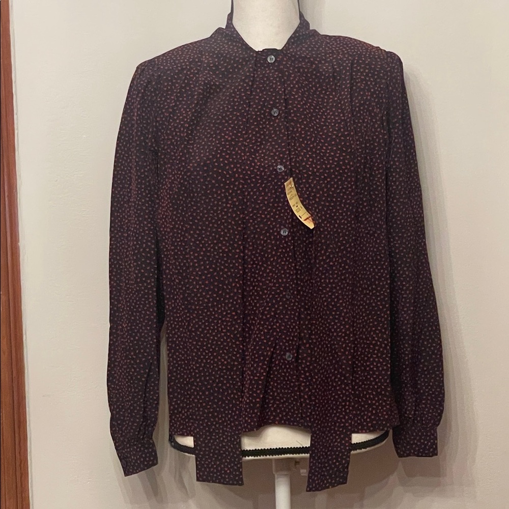 Vintage Women's Button Down Shirt - Black and Red